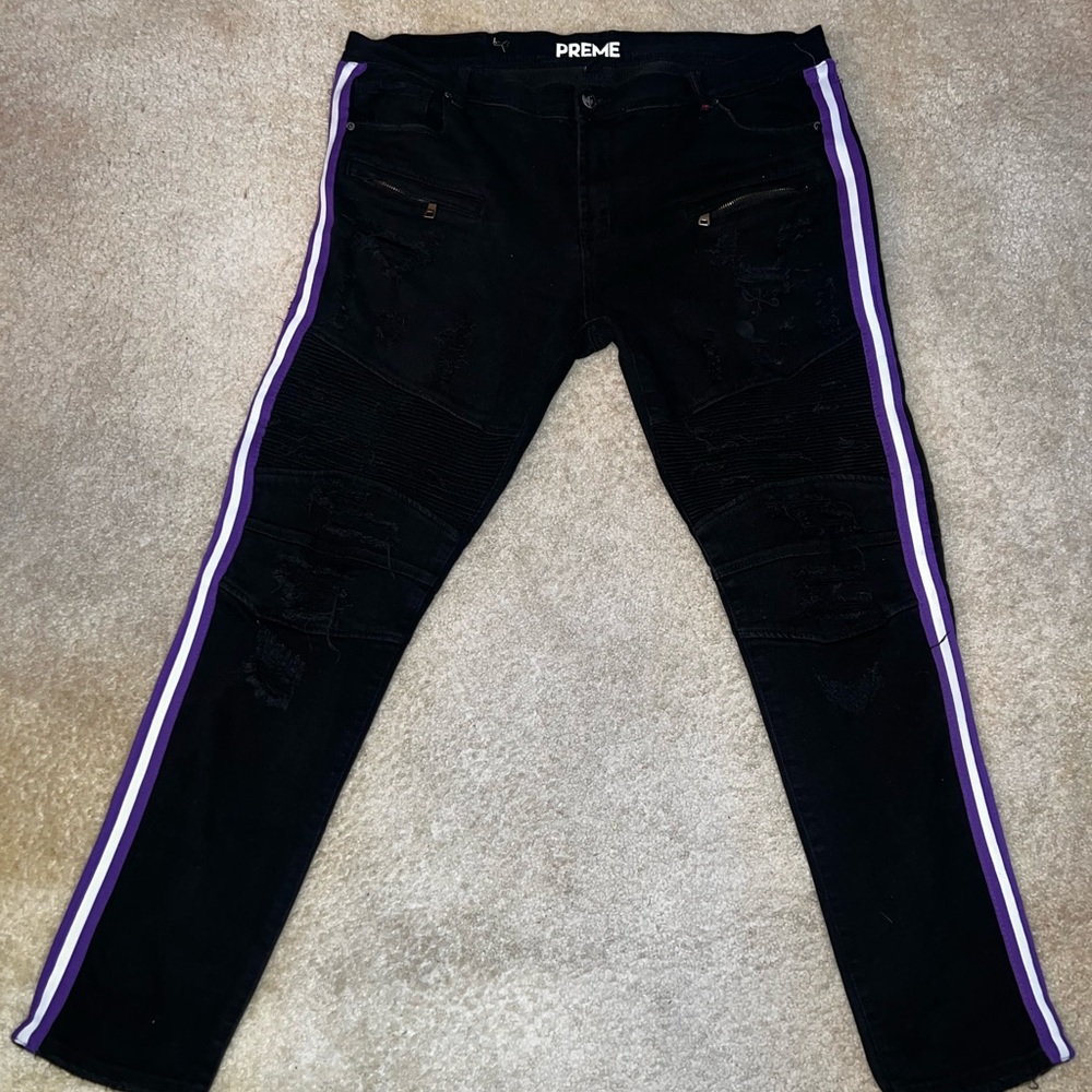 Preme Purple Striped Distressed Vintage Jeans